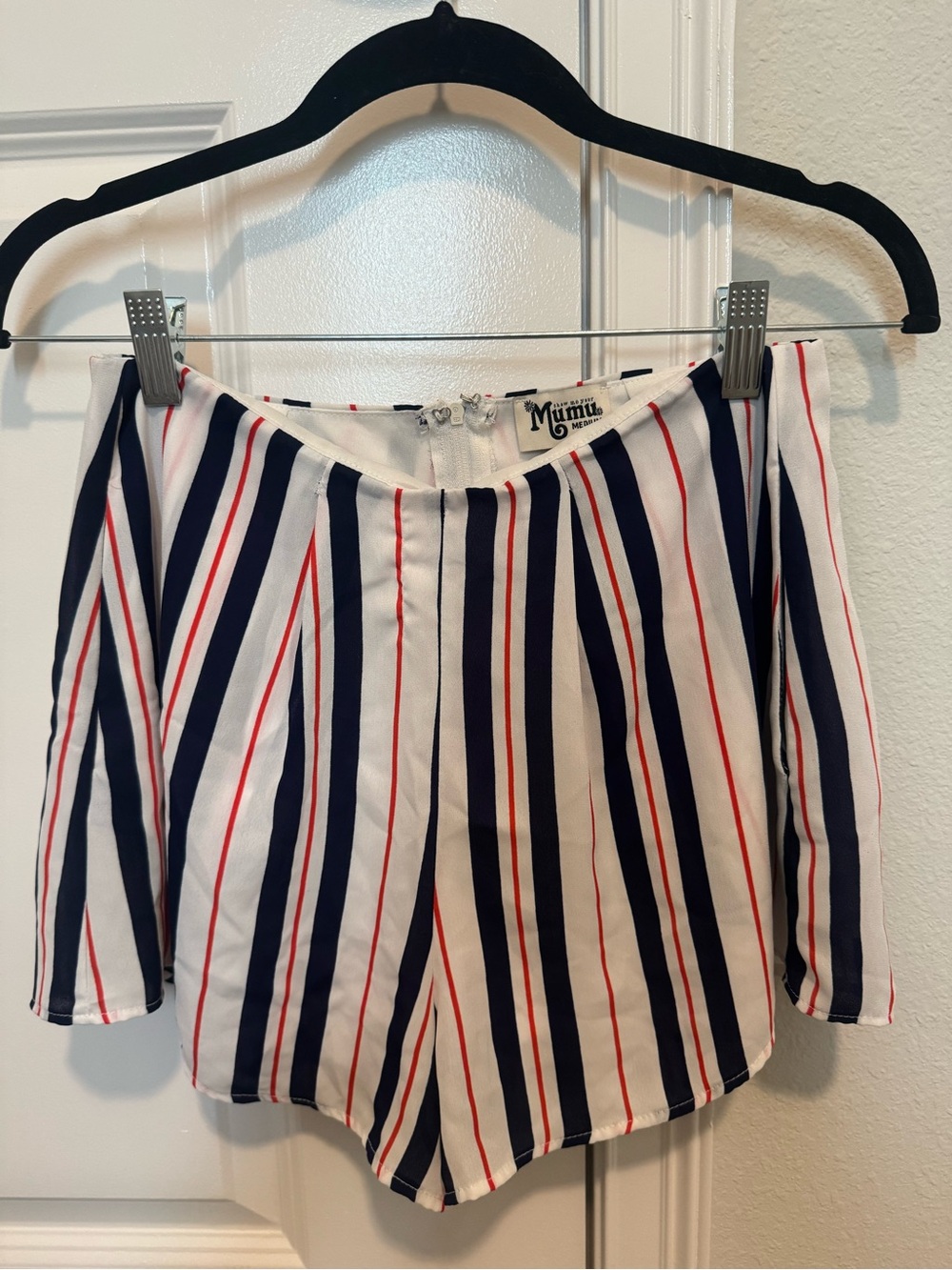 Show Me Your Mumu White Navy & Red Striped shorts
